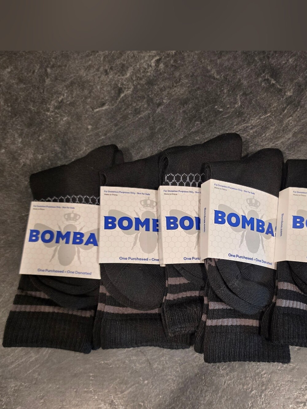 Bombas Black Crew Socks with Gray Stripes Size Small 5 Pack